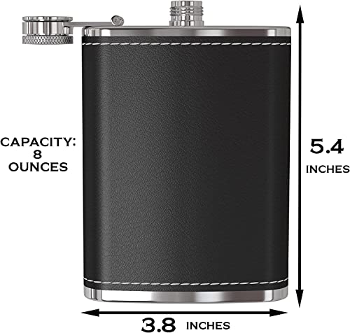 Image of Stainless Steel 8 Oz Liquor Hip Flask with Leather Cover and Wine Whiskey Vodka Alcohol Drinks Pocket Bottle for Men Women (236 Ml, Black)