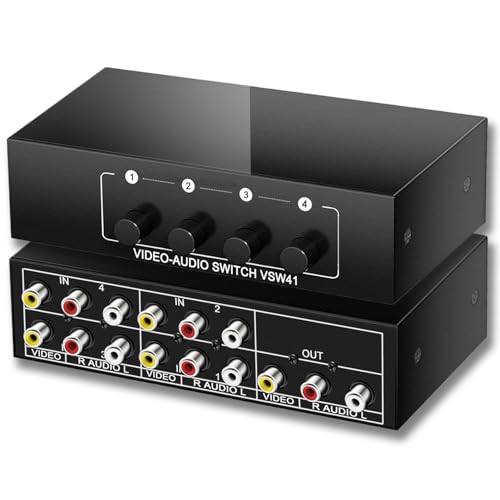 FlyroadUp RCA AV Switch 4 in 1 Out Composite Video Switcher 
