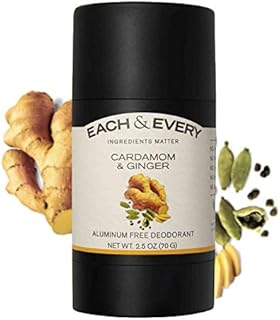 Each & Every Natural 2.5oz Deodorant for Men and Women Non-Toxic, Aluminum Free, Baking Soda Free, Paraben Free, Vegan, Cruelty Free, Made with Essential Oils, Cardamom & Ginger