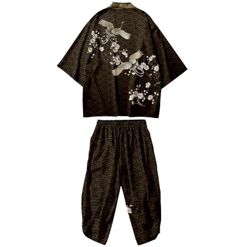 Kimono japonés para hombre que elimina el calor del verano con su cárdigan holgado de siete mangas