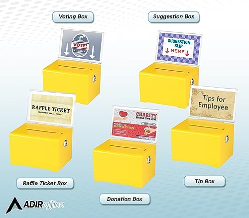 Adir Acrylic Donation Ballot Box With Lock - Secure And Safe Suggestion Box - Drawing Box - Great For Business Cards (6.25" X 4.5" X 4") - Yellow #TOP5