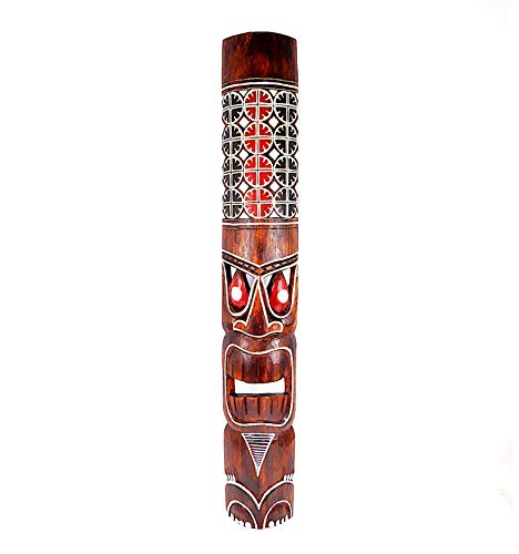 Coco Papaya Grande maschera in legno Tiki 100 cm con motivo dipinto. Decorazione Tiki.