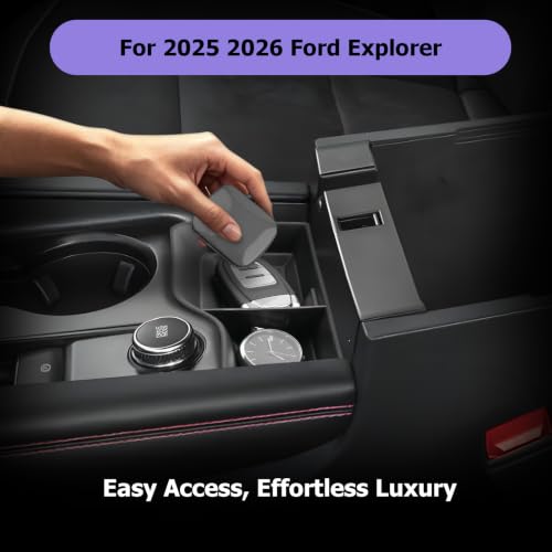 Image of LUWU 2025 2026 Explorer Center Console Organizer Compatible with Ford Explorer 2025 2026 Accessories Front Armrest Console Storage Box Insert Tray Silicone Material Black Coin Container