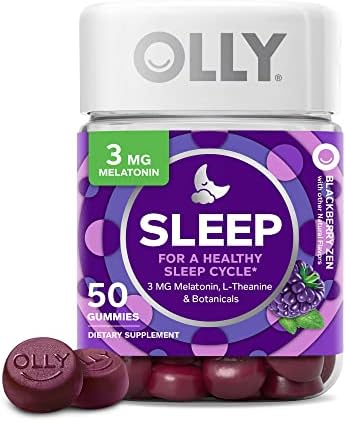 OLLY Sleep Gummy, Occasional Sleep Support, 3 mg Melatonin, L-Theanine, Chamomile, Lemon Balm, Sleep Aid, Blackberry, 50 Count