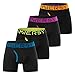 INNERSY Boxers for Men Anti Chafing Underwear Front Cotton Trunks Black Underpants Pack of 4 (L, 4 Black with Colorful Waist)
