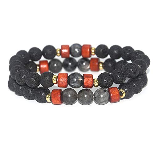 Bracelet en pierre volcanique naturelle 8mm et perles de bois élégantes