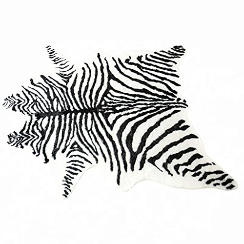 Tapis imprimé zèbre en fausse fourrure - 1,1 x 1,6 m - En cuir de vache synthétique - Motif animaux - Noir et blanc