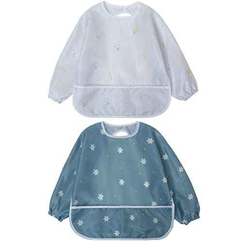 Little Dimsum Babero Impermeable con Mangas Largas para Bebé, Resistente al Agua, Lavable, para Niños, Alimentación, Arte, Delantal