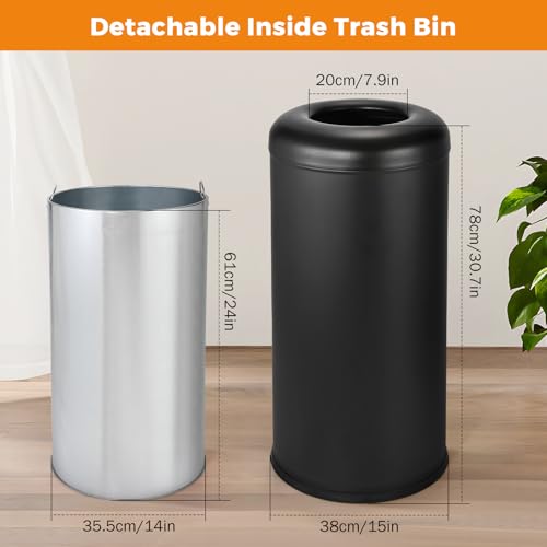 BEAMNOVA Commercial Trash Can 16.5 Gal Open Top Black Outdoor Indoor Garbage Enclosure Inner with Lid Inside Bucket 15 * 30.7 inch Stainless Steel Industrial Waste Container - Thumbnail 2