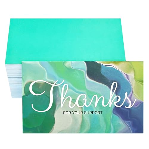 RXBC2011 Thanks for your support cards marble design small business packaging customer appreciation notes 3.5x2 inches pack of 100 Green