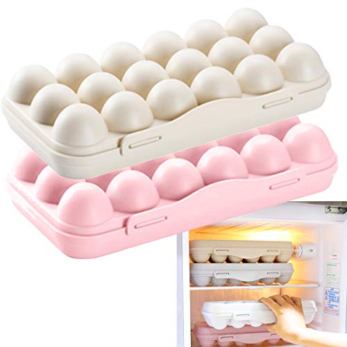 OSUTER Huevera Nevera,2PCS Envase Huevos con Tapa Pl�stico Huevera Frigorifico para Guardar Huevos(18 celdas)