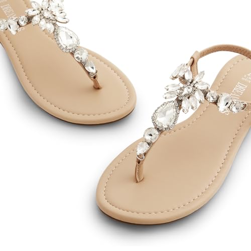 Image of DREAM PAIRS Women's Rhinestone Flat Sandals | Thong Sparkle Dressy Comfortable Adjustable Ankle Strap Sandals for Summer Beach Vacations Wedding Holiday Party