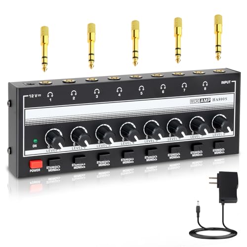 COKYISS Headphone Amp – 8 Channel Stereo Headphone Splitter, Portable Mini Earphone Splitter, with 8 Stereo/Mono Switch, Suitable for Sound Mixer, Metal, HA800S by COKYISS - Used condition - US$26.38