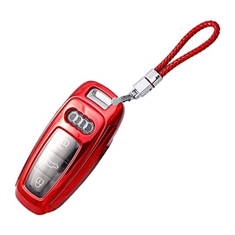 TPU Silicone Car key fob cover for Audi A6 A7 A8 A8L A6L RS6 S6 RS7 S7 Q7 Q8 e-Tron 2018 2019 2020 3 Buttons Key case (Red) Cover
