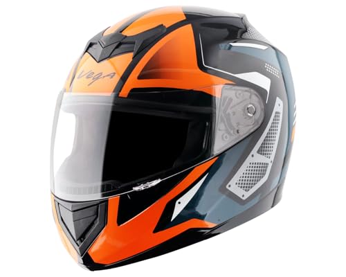 Image of Vega Edge DX Passion Full Face Riding Helmet with Lightweight Shell, Comfortable Liner, Shock Absorbing Interior, Ventilated Fit, Aerodynamic Build, and Modern Black Orange Styling Black Orange-M