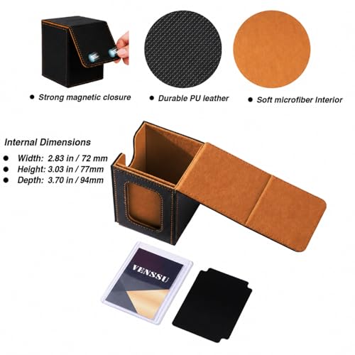 Image of Venssu MTG Deck Box for Commander Display,Card Deck Box Fits 100 Double Sleeved Cards, TCG Card Storage with 2 Dividers and 1 Toploader (Black&Brown)