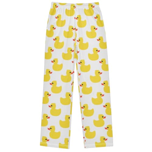 Boy's Pants Yellow Rubber Duck White Jogger Pants Elastic Waist Long Bottoms Trousers with Pockets 6-14 Years