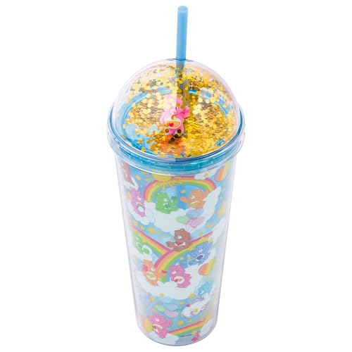 Image of Silver Buffalo Care Bears Rainbow, Dome Top Travel Tumbler, 24oz | Bedtime Bear Glitter, Friend, Good Luck, Tenderheart, Grumpy, Cheer, Love-A-Lot, 0.71 Liters