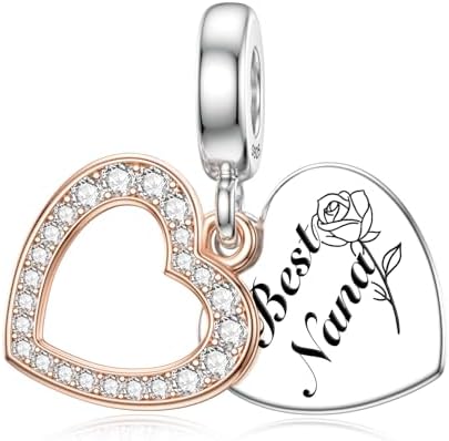 LANBEIDE Family Charms, 925 Sterling Silver Love Heart Flower Charms Bead fit Pandora Bracelet Mom Sister Friends Wife Charms Gifts for Women