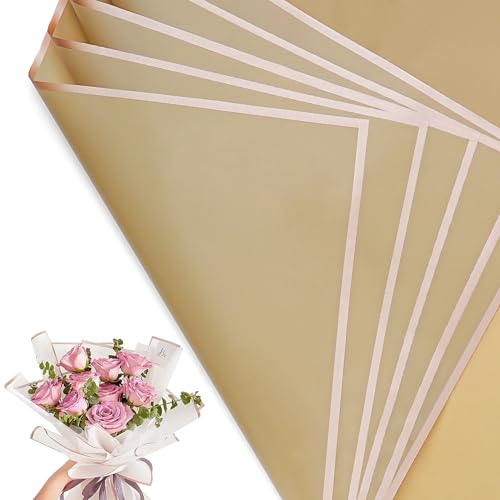 30 Sheets Beige Gold Edge Flower Bouquet Wrapping Paper，Florist Supplies Waterproof Floral Bouquet Wrapping Paper Bouquet Accessorie，Flower Shop Packaging Pape for DIY Gift Wedding Birthday