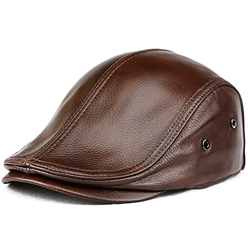 Classic Newsboy Hat - Men Leather Glof Hats for Men Ivy Flat Cap Drving Fishing Hat Beret Cap - for Dad Husband Boyfriend (Color : Brown)