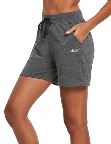 Image of BALEAF Women's Cotton Yoga Shorts Sweat Athletic Lounge Beach Shorts Jersey Pull On with Drawstring Pockets Summer