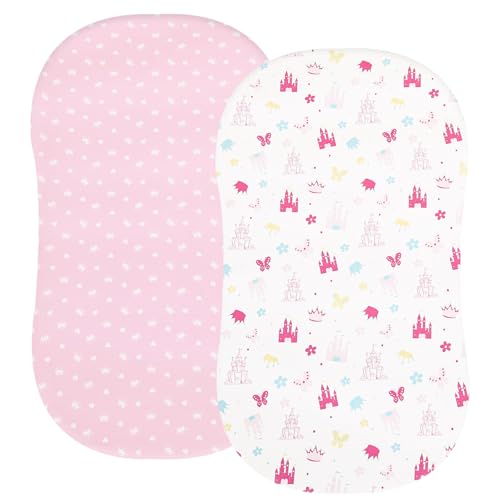 Image of PHF Soft Bassinet Sheet Set, 2 Pack Silky Comfy Breathable Cradle Sheets for Baby Boys Girls, Univeral Fit for Most Oval Rectangle Cradle and Bassinet Mattress /Pad, Castle
