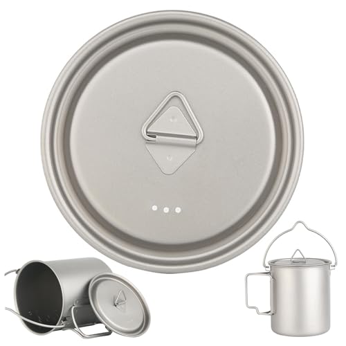 Pineeseatile Titanium Mug, Titanium Cup Lid 4Inch Mug Lid Portable Camping Pot with Foldable Handle & Vent Hole Sturdy Backpacking Cup for Home Daily Use