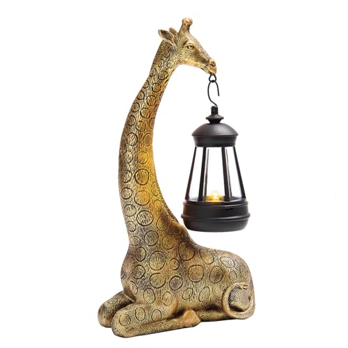 Coopers of Stortford - Solar Garden Lantern in Giraffe Design - Bronze Effect Polyresin Garden Ornament with Ambient LED Light