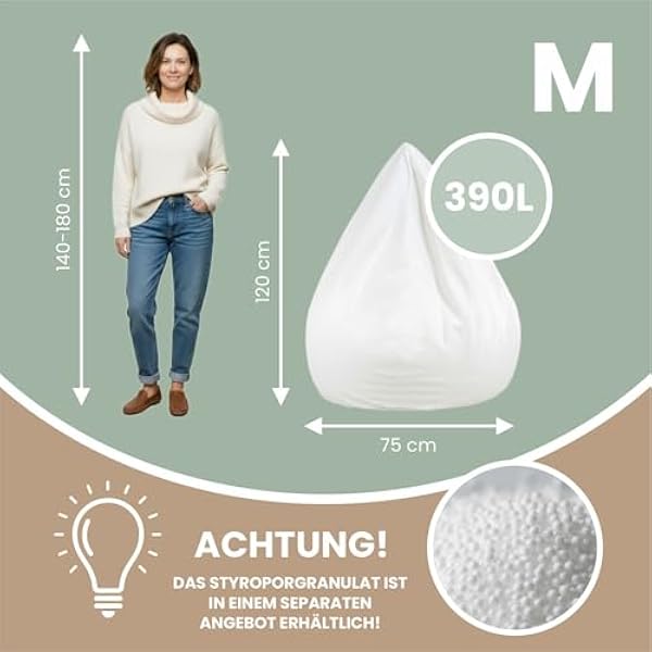DreamRoots Внутренняя оболочка для пуфа M 75x120 см для наполнения пенопластовыми шариками внутренний мешок без наполнителя для пуфа-груши и мешка-сако
