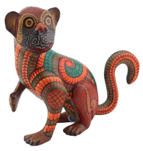 Beautiful Monkey Spirit Guide Alebrije, Mexican Wooden Figure Statues, Traditional Oaxaca Mexico Art, Beautiful Zapotec Symbology Design (Orange)