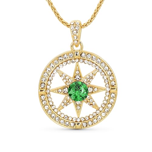 TRYNDI May Birthstone Necklace for Women - Compass Emerald Necklace,