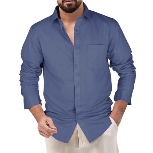 Camisa de manga larga con cuello en V para hombre, corte regular, camisas casuales con bolsillo en el pecho, de secado rápido y sin encogimiento, camisa de solapa de verano, camisa de negocios,