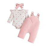 UUAISSO Baby Mädchen Kleidung Floral Tops Body Bär Latzhose Einstellbare Overalls Outfits Set rosa Herz 0-3 Monate
