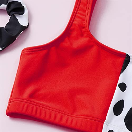 Roupa de banho infantil com estampa de vaca para o verão, 4 peças, roupa de banho para meninas, Verm