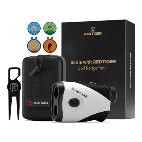 REDTIGER Golf Rangefinder Set, 1200 Yards, 7X Magnification, Flag Lock, Slope & Vibration, Rechargeable Range Finders with Magnet Stripe, Divot Tool & Ball Markers