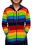 Agan Traders 2026 Winter Rainbow Printed Knit Cotton Lightweight Hoodie - Bohemian Hippie Gypsy Zip Up Jackets for Women (342 RJ, S, Rbo)
