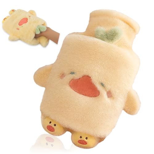 Lvjkes Bolsa de agua caliente de 1 litro para niños con funda, dulce peluche termo animales, para la limpieza, extraíble, a prueba de explosiones y a prueba de fugas, para niños y adultos (pato