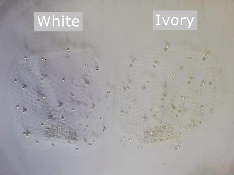 ブライダルベール ホワイト アイボリー ネット ウェディング パーティー ヘッドドレス パール ビーズ バードケージ ベール (アイ