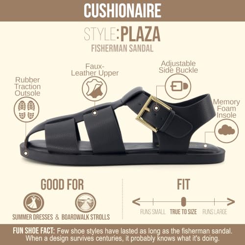 CUSHIONAIRE Women's Plaza Fisherman Sandal – Soft Vegan Leather, Adjustable Buckle Strap, Memory Foam, Wide Widths Available, Black Smooth 9.5 by CUSHIONAIRE - Used condition - Image 4
