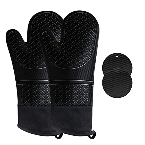 4Pcs Oven Mitts Pot Holders Heat Safe Resistant Kitchen Gloves with...