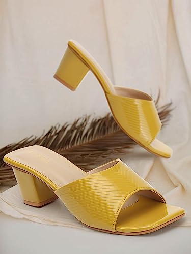 Image of Denill Women's Slip-On Heeled Sandals Square Toe, Textured Upper & Non-Slip Sole