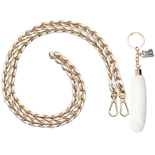 Baolivi Cadena de bolso dorado, 120 cm, metal y piel sintética, cadena trenzada, bolso de mano, bolso de mano, bolso de mujer, bolso (blanco/oro) Cover