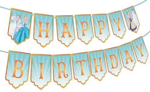 Doodle Pink Cinderella Happy Birthday Banner, Blue
