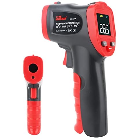 Infrared Thermometer (Not for Human Body Temperature), Color Display Laser Temperature Gun for Pizza Oven, No Touch Laser Thermometer Gun Adjustable Emissivity for Cooking/BBQ (-50°C ~ 400°C) - Red Cover