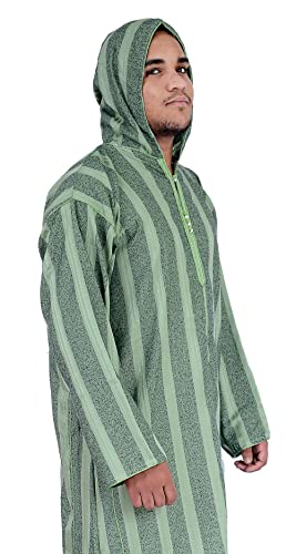 Treasures Of Morocco Moroccan Men Djellaba Handmade Hooded Caftan Green With Matching Embroidery Tread Thobe Loungewear African X-Large4