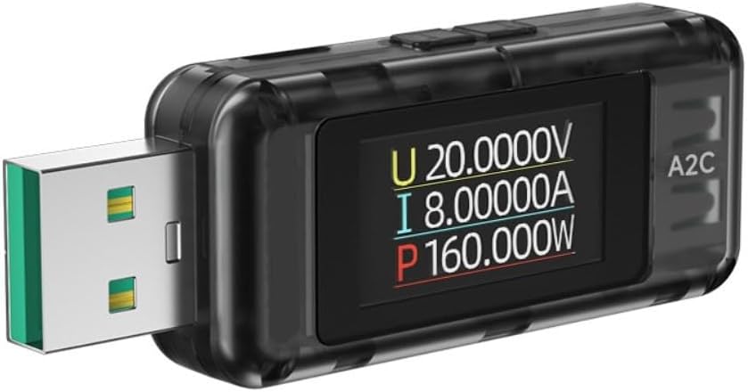 USB Voltage Tester, A2Q Series 8A 120W Digital Current Meter Power Detector for Charging Monitoring Electronic Device Safety Testing