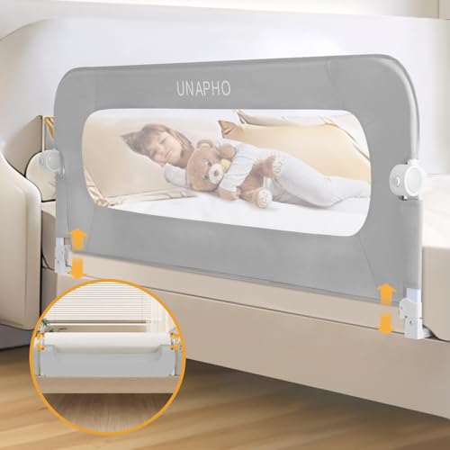 UNAPHO Bed Rail for Toddlers,Swing Down Kids Beds Rails Guard for Twin,Full,Queen,King,Bunk Size Bed,Extral Tall Child Bed Rail Guard with Reinforced Anchor Safety System (Grey, 59inch,1 Side)