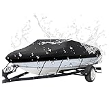 optrcn Heavy Duty Boat Cover for Crownline Finseeker 220 CC 2020 2021 2022 2023 2024 2025, All Weather Protection Trailerable Boat Cover, Boat Protection Tarp Covers with Storage Bag,A Black