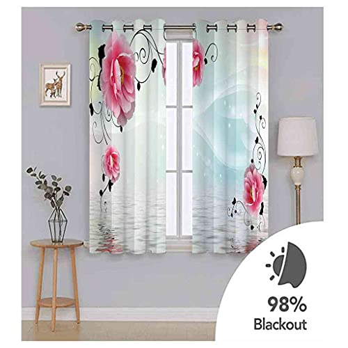 Rideau occultant enfant 200x160 cm fleurs roses à oeillets isolant - 6